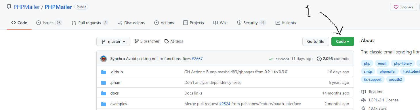 pilih code download zip di github