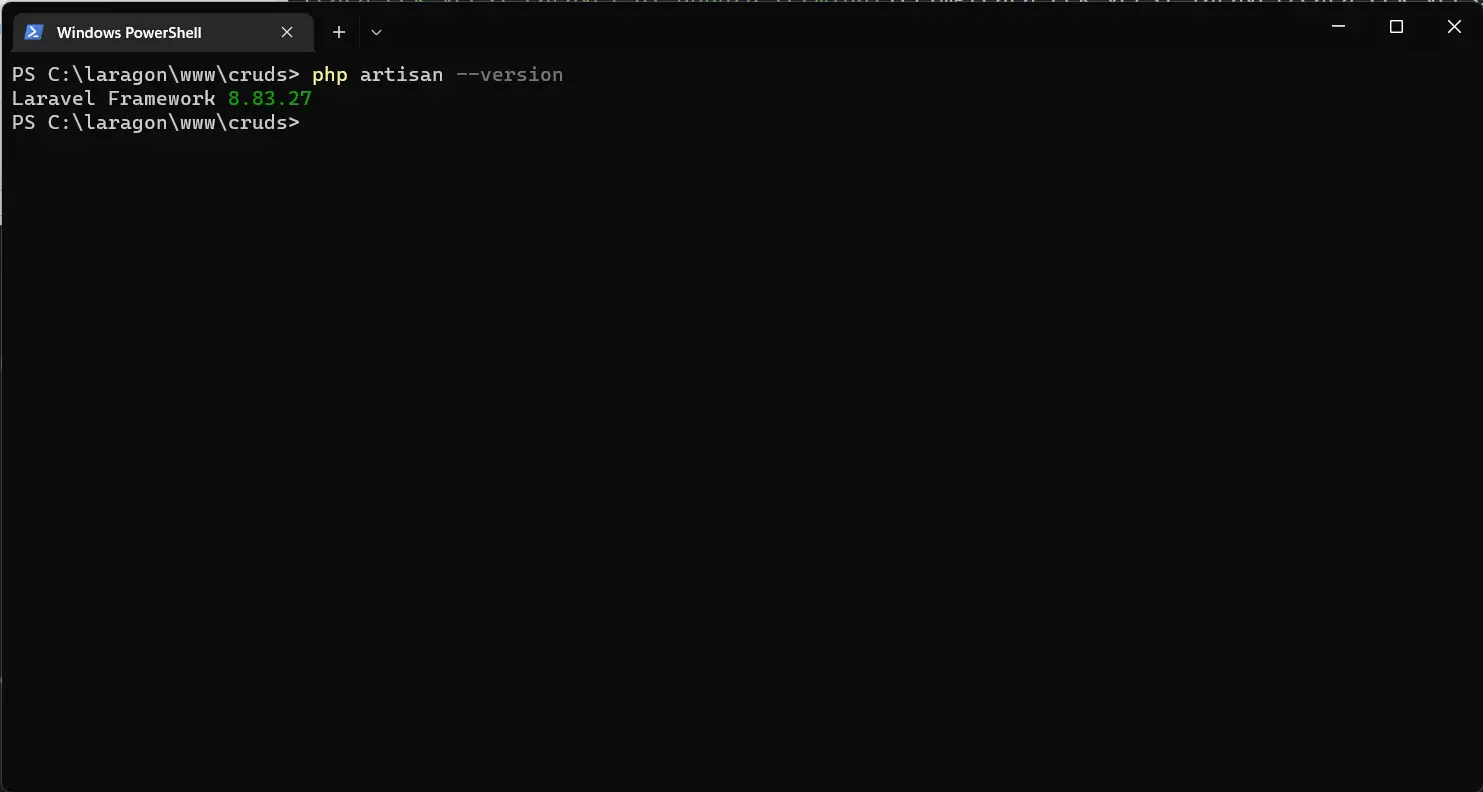 cara cek versi Laravel artisan