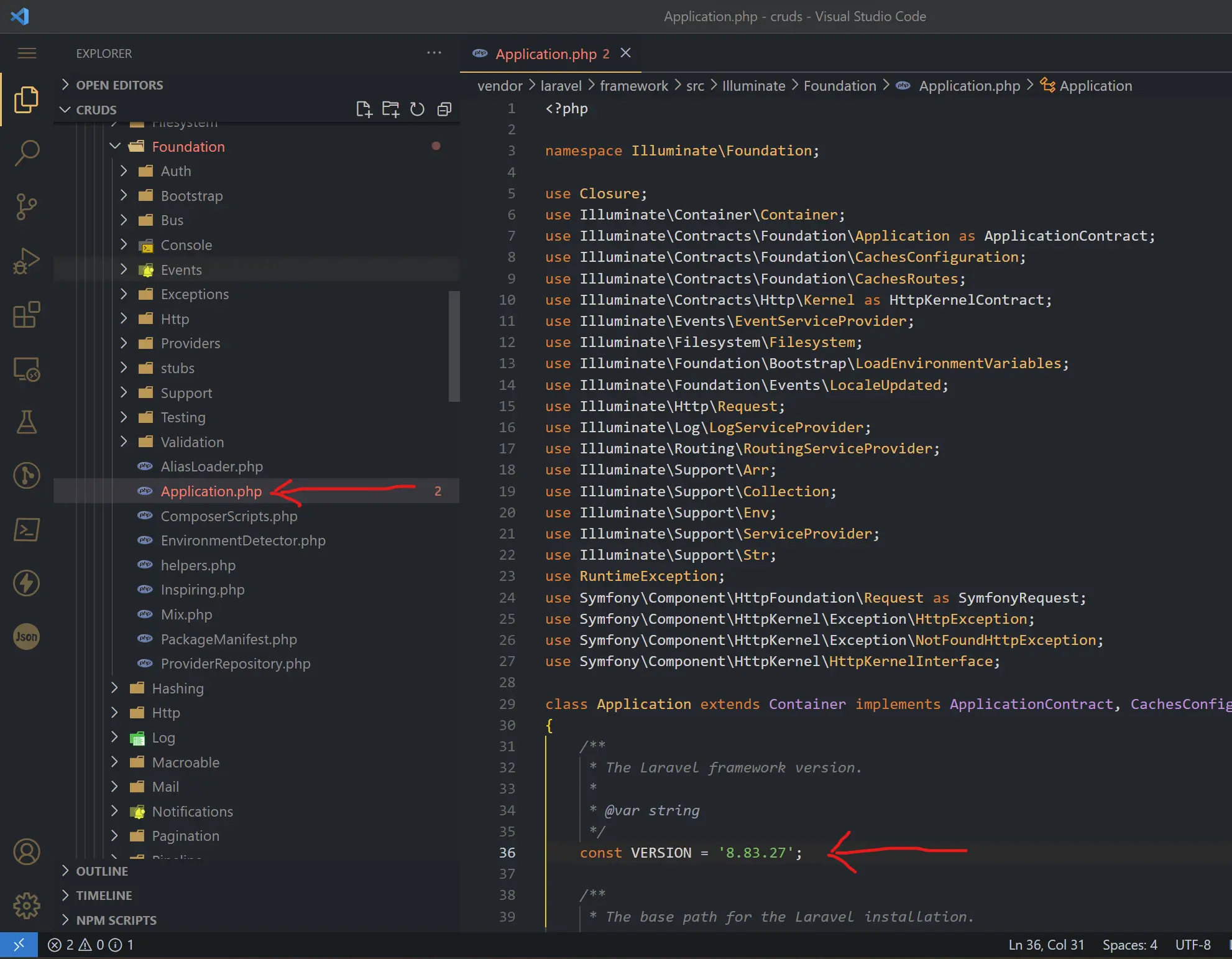 cara cek versi Laravel file php