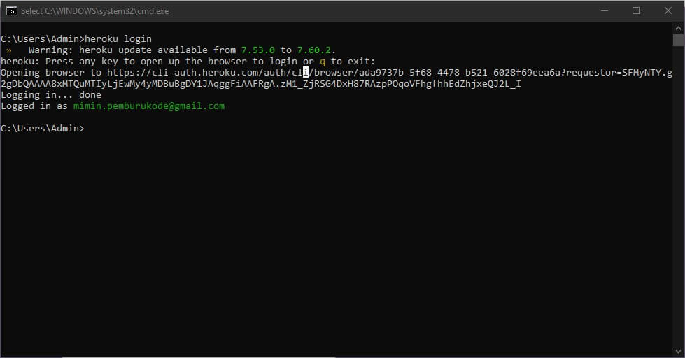 Heroku CLI Windows login proses