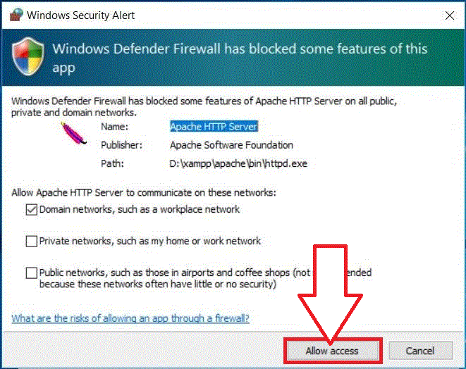 firewall block xampp windows