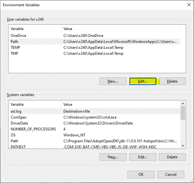 environment windows edit untuk php