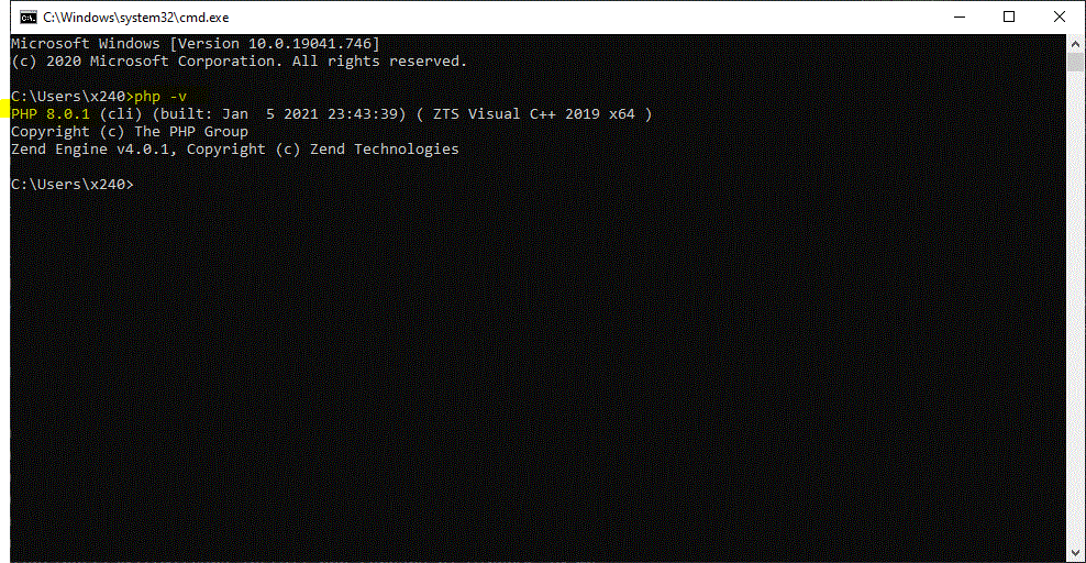 tampilan versi php di cmd