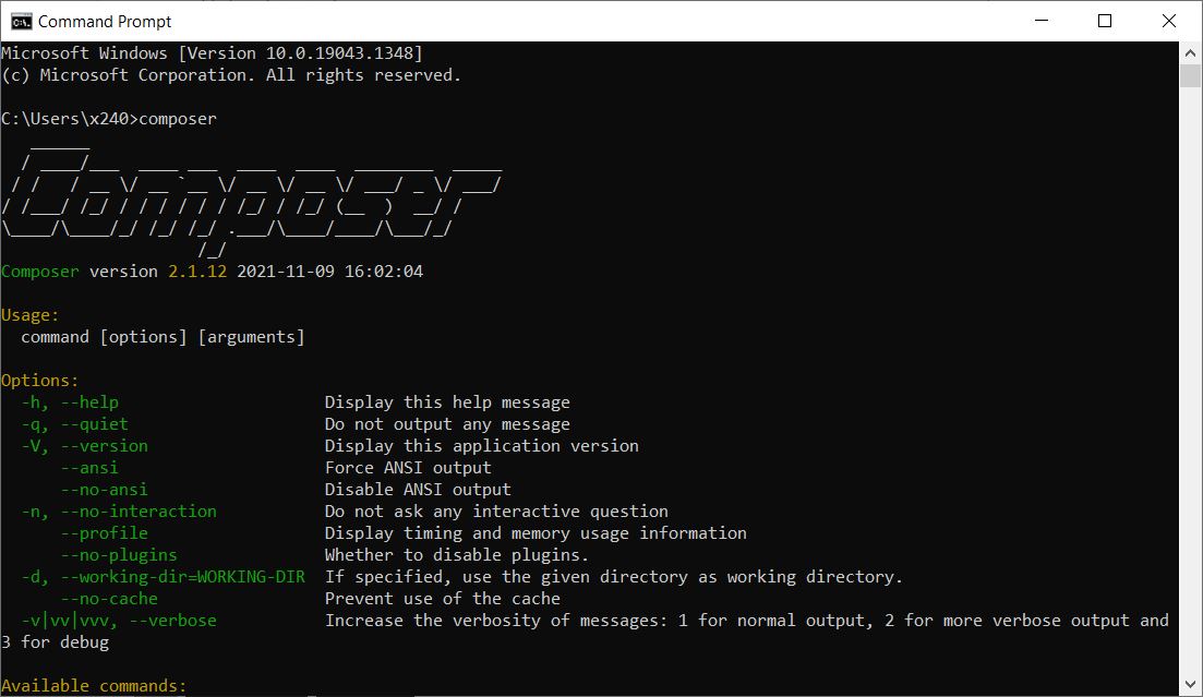 menjalankan program composer CMD