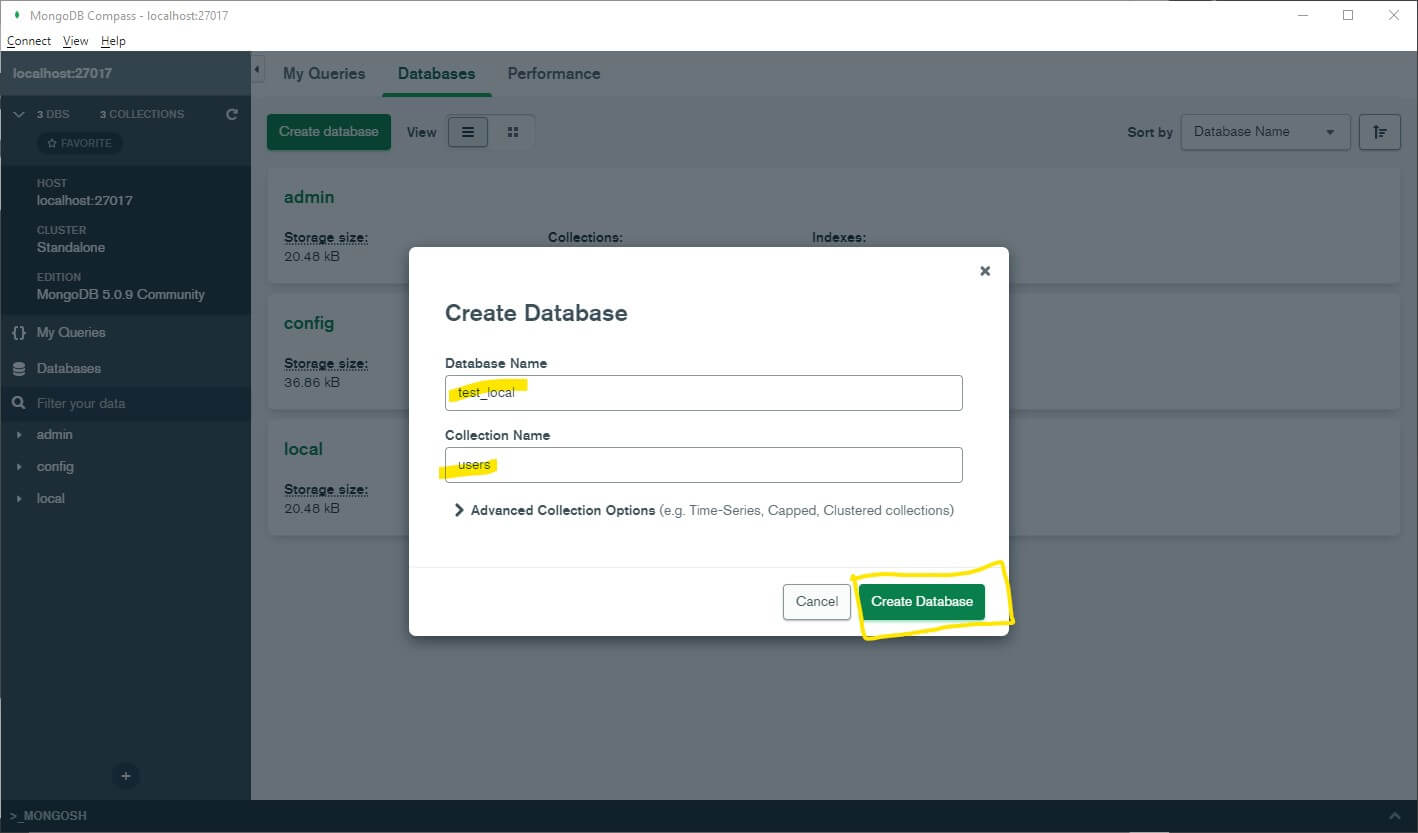 MongoDB compass login 