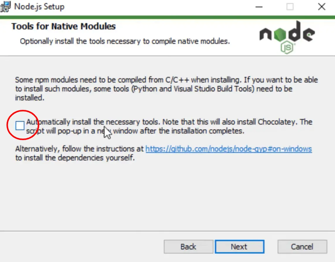 tampilan NodeJS Chocolatey