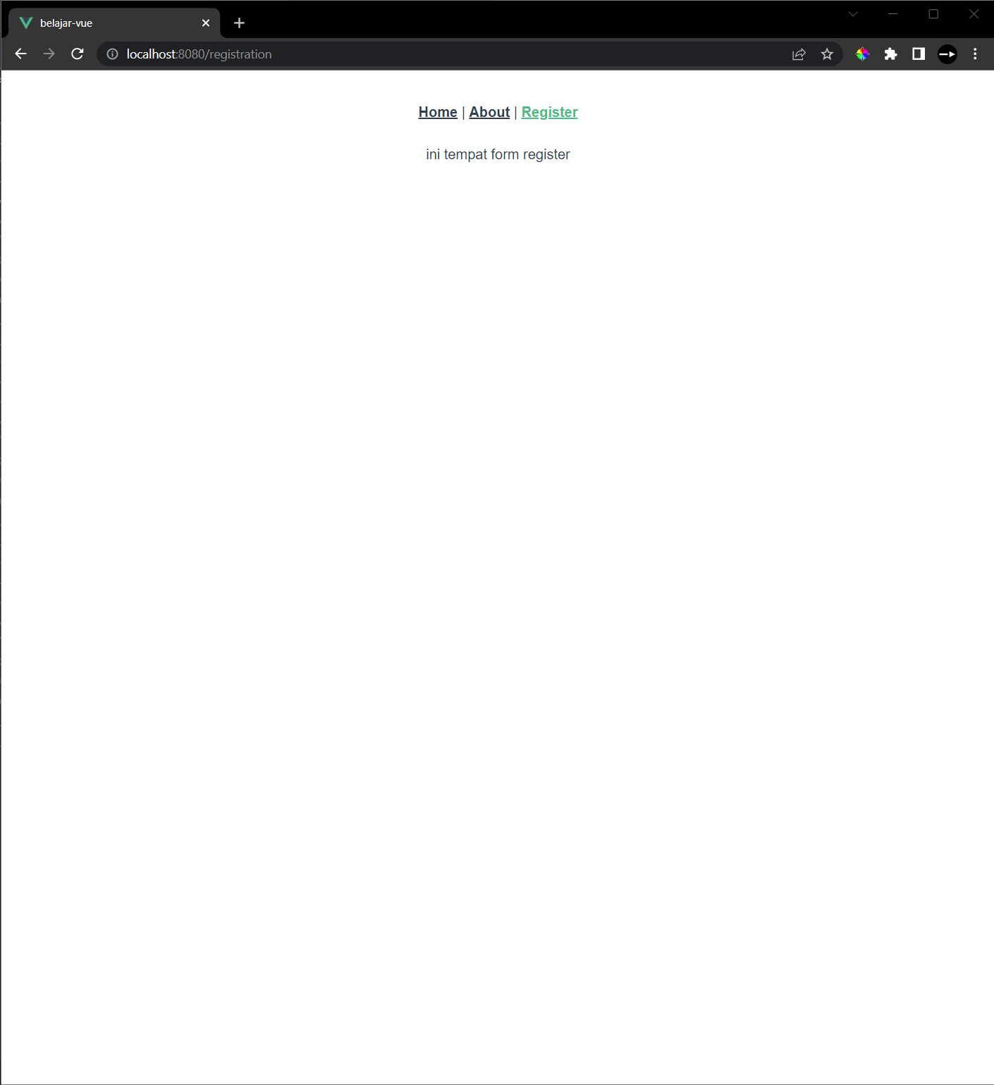 form vuejs local serve sukses di browser vie registration