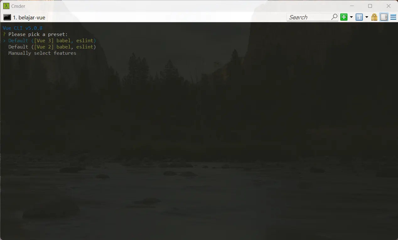 vue cli in windows with git bash running
