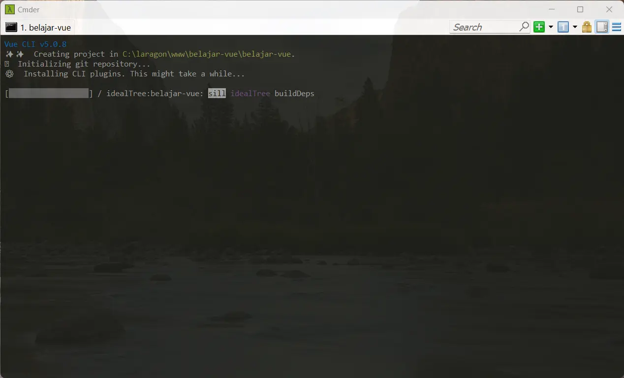 vue cli in windows with bash show version