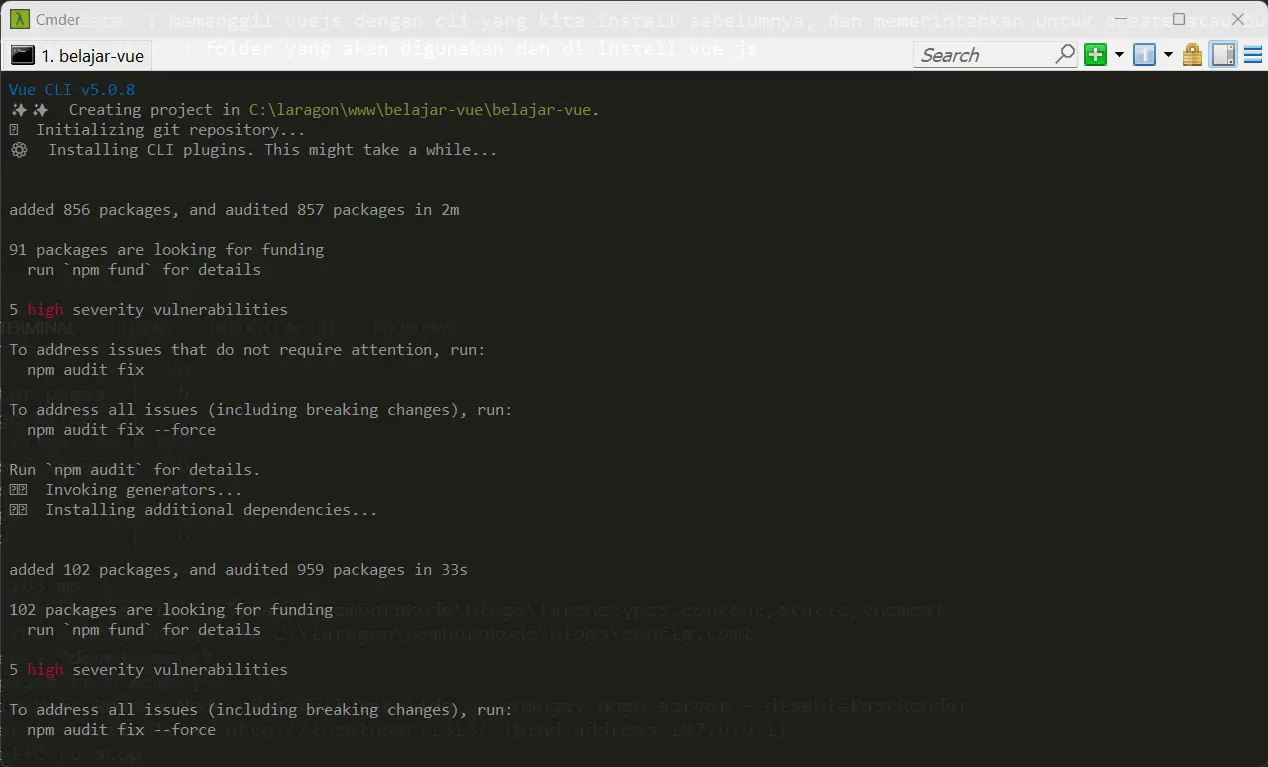 vue cli in windows with git bash loading