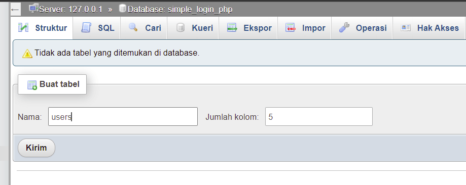 membuat tabel di phpmyadmin