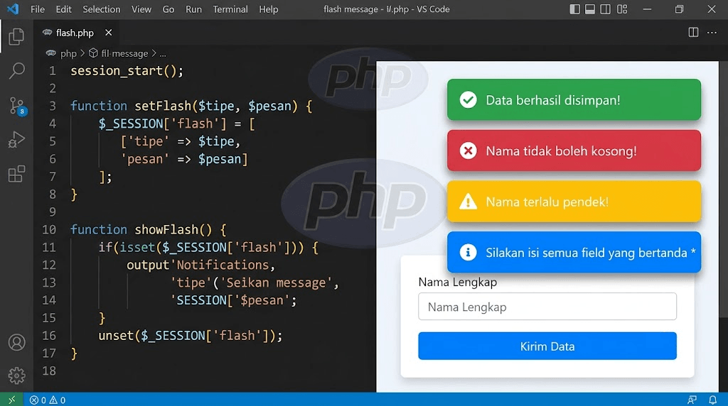 Cara Membuat Notifikasi Pesan dengan PHP (Flash Message & Toast)