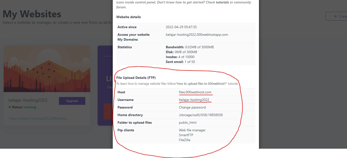 000webhost config account ftp