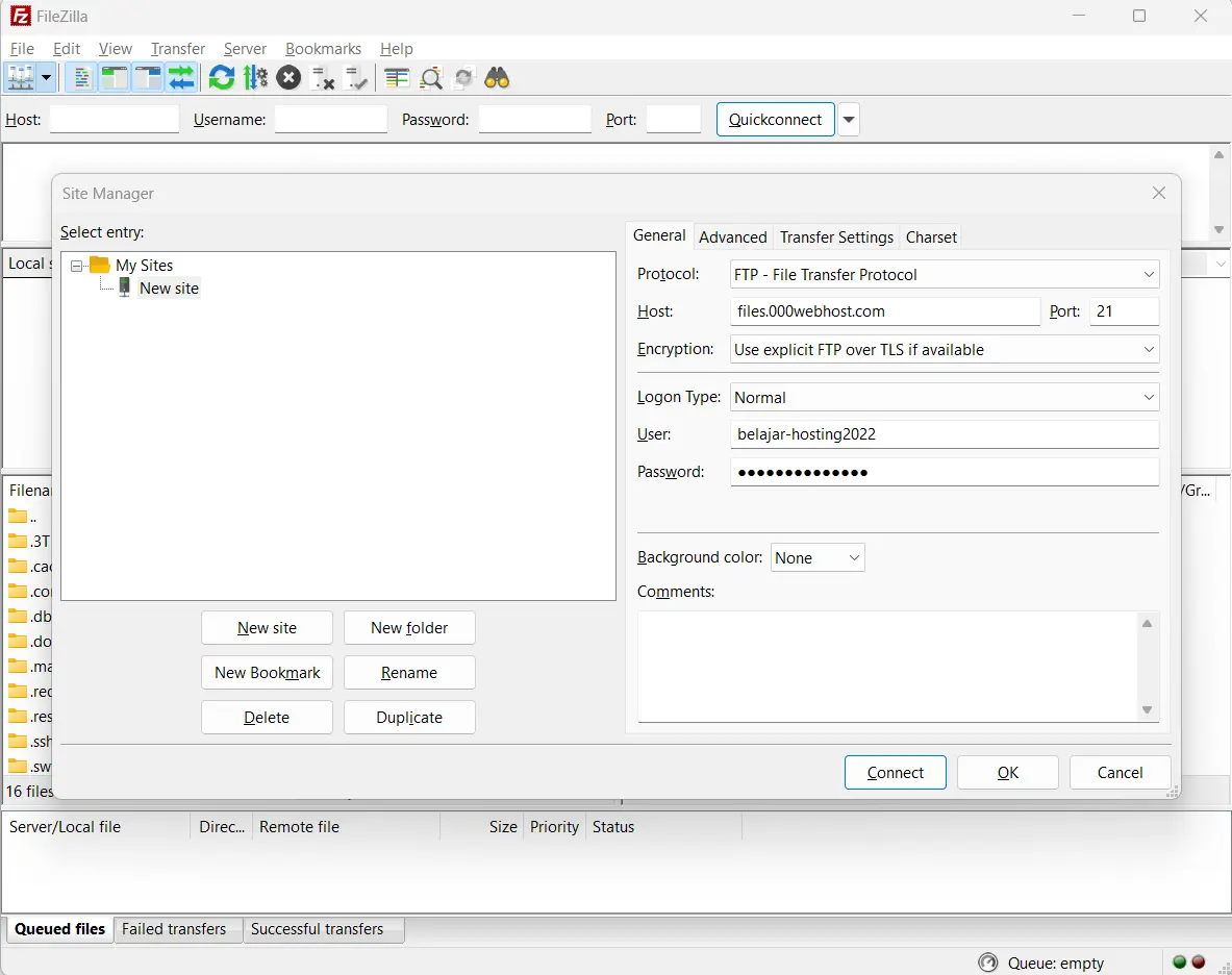 000webhost config account ftp New Site"