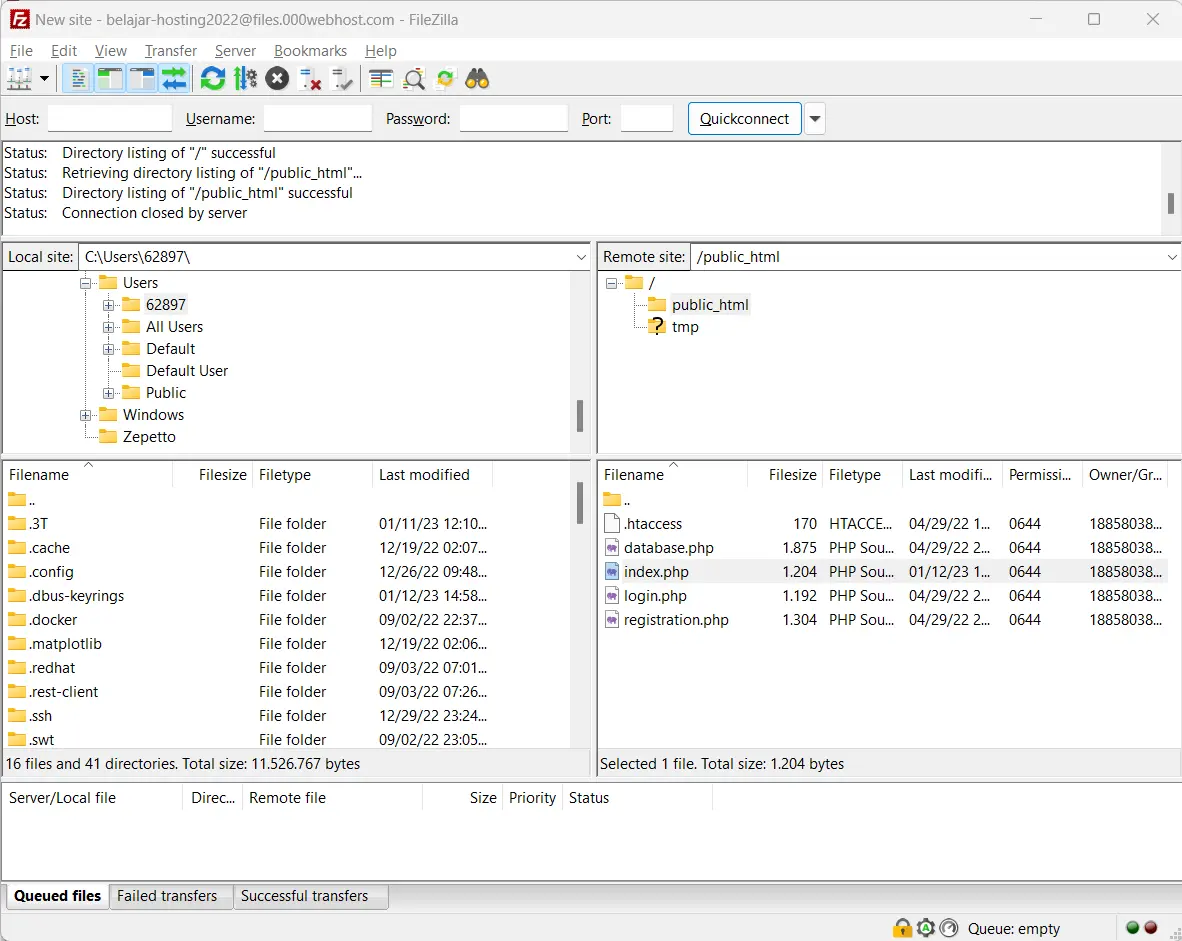 000webhost config account ftp
