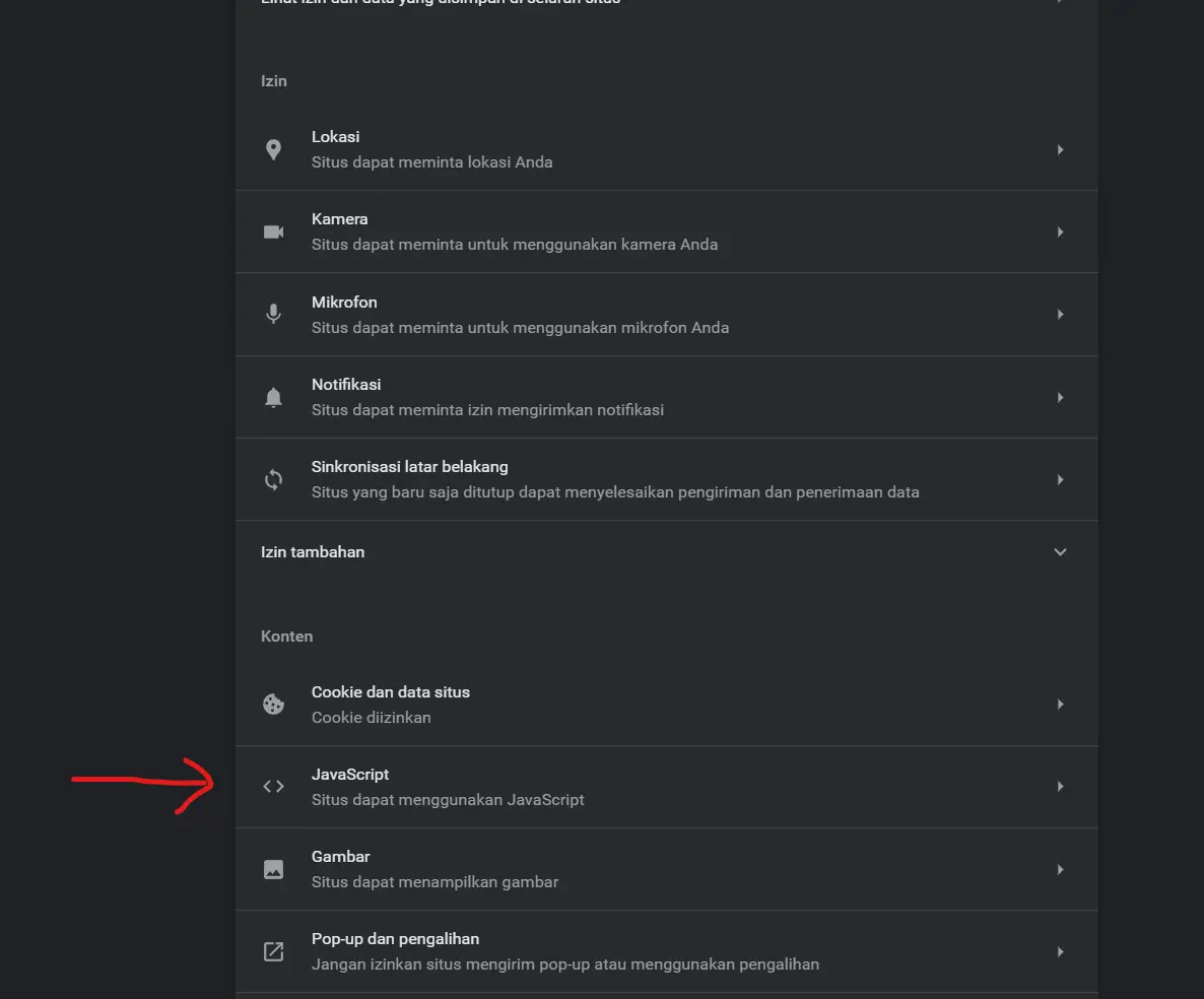tutorial javascript cara mengaktifkan javascript di chrome